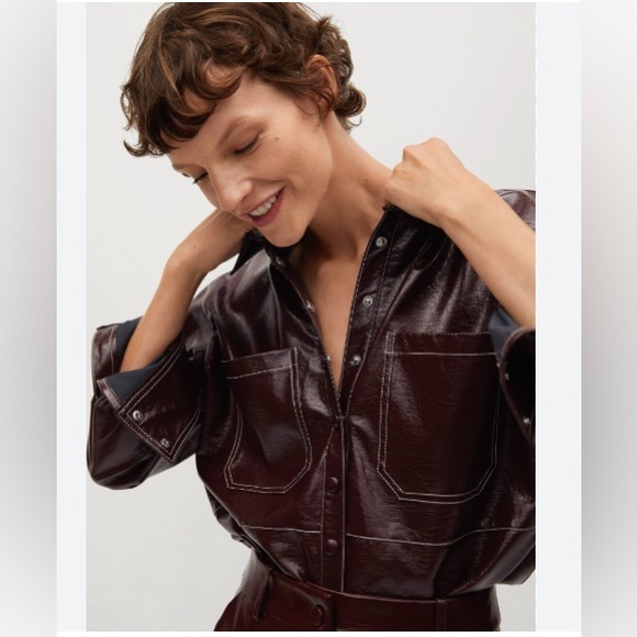 ▪️NWT Mango Patent finish overshirt with chest pockets - Picture 4 of 9